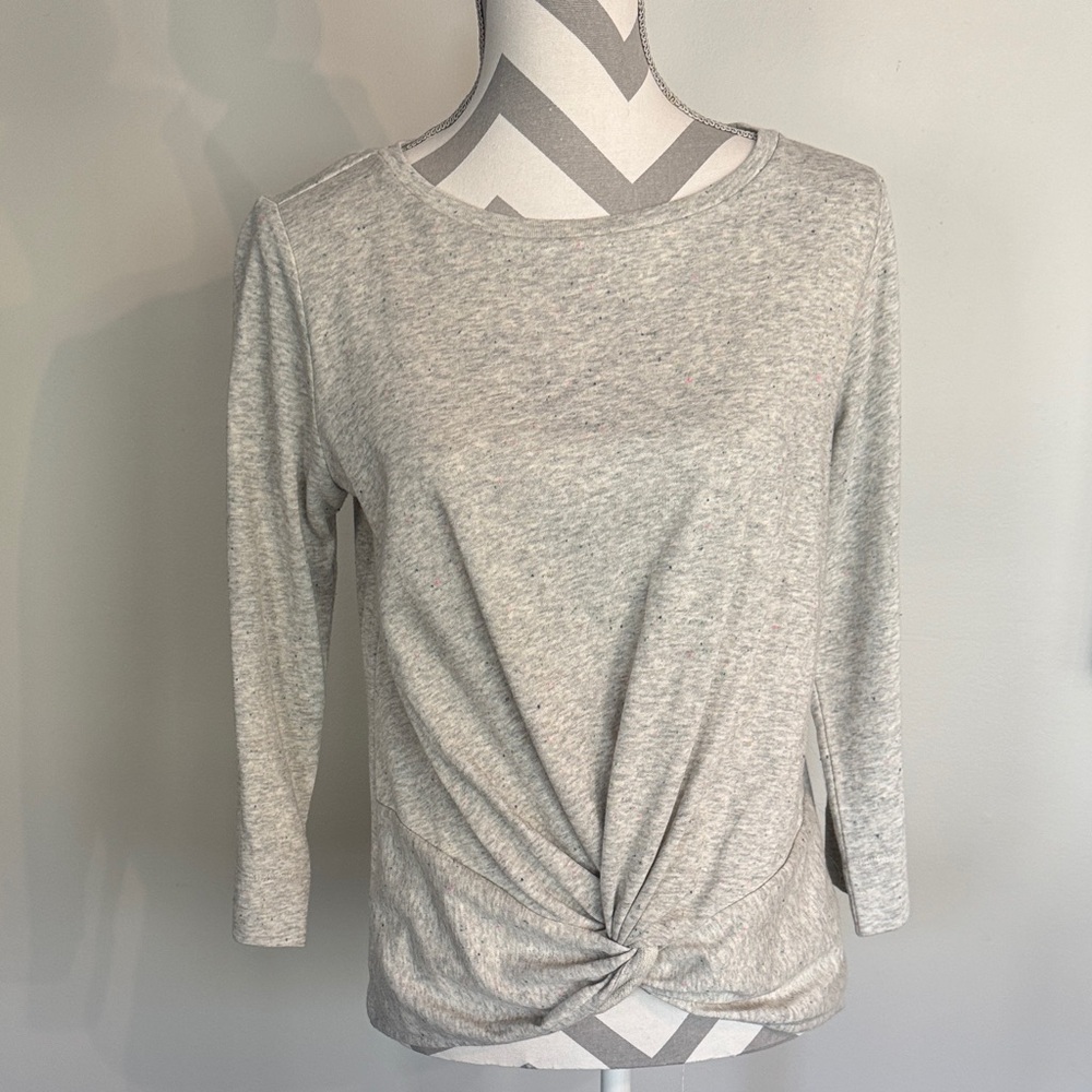 Loft- Women’s Twist-Front 3/4 Sleeve Top - Light Gray